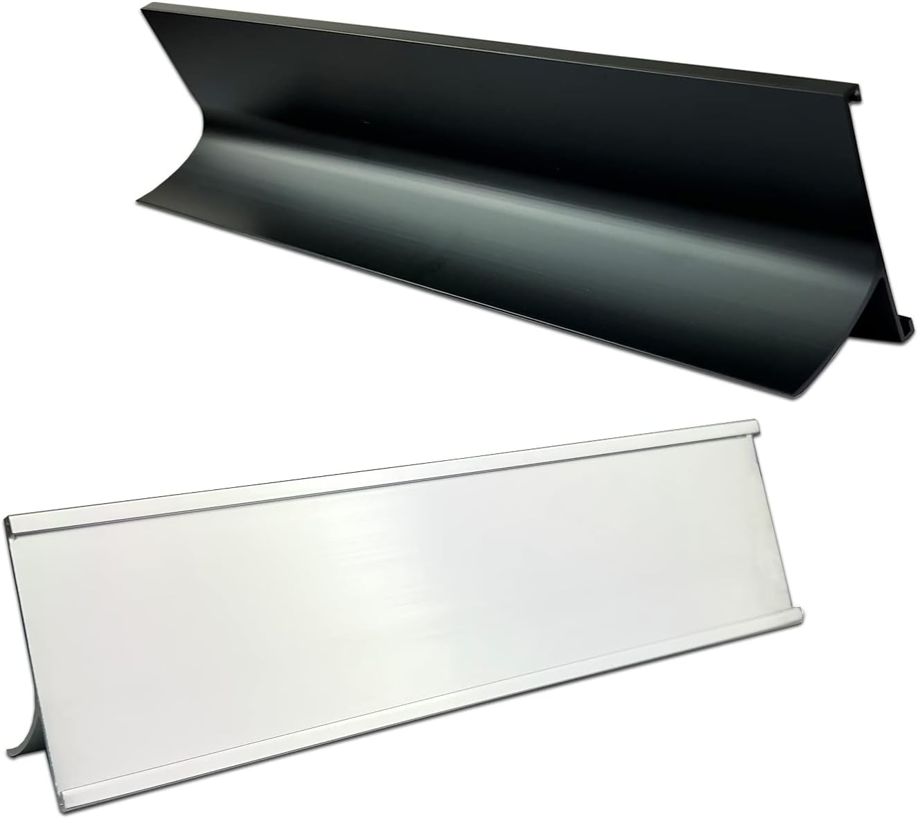 2" x 10" Personalized Aluminum Name Plates, Custom Office Desk or Wall Name Plates, Can Add Custom Logo Image and Texts, Two Name Plate Colors Silver, White, Holders are Optional (Image+Text)