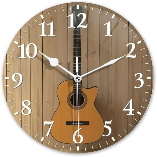 Guitar Wall Clock Non-Ticking Silent Clocks Battery Operated Analog Decor Clock for Home-Guitar Hanging On Wall(14inch)