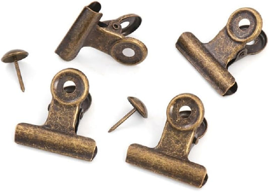 10 Pack Bulldog Clips with 10 Push-pins, Paper File Clips with Strong Spring, Large Metal Binder Clips, Seal Clamps for Coffee Tea Food Bags(Bronze,2inch)