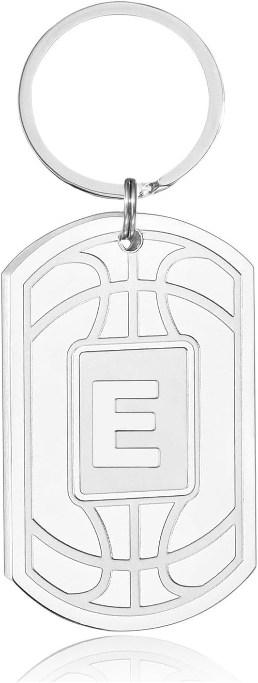 Initial Keychain Gifts for Men,Basketball Dog Tag Mens Keychains for Men Him Dad