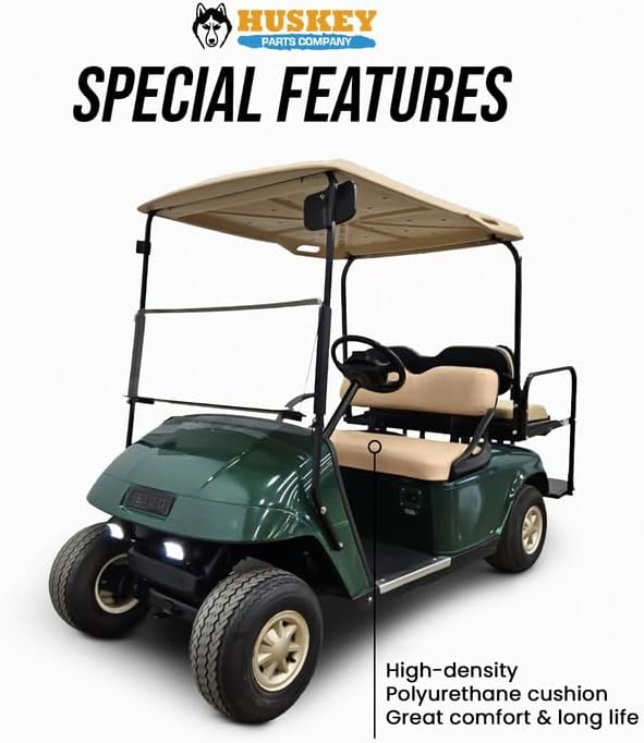 Huskey Parts Company Golf Cart Seat Cushion, Tan Color Front Bottom Seat for EZGO Medalist, TXT 1994 to 2013, Golf Cart Front Seat Replacement with Mounting Hardware & Hinges