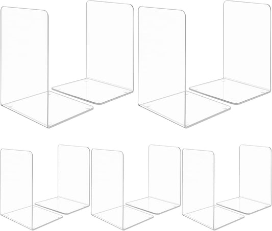 10 Pieces Book Ends, Clear Acrylic Bookends for Shelves, Heavy Duty Book Holders, Non Skid Decorative Bookends for School, Library, Bedroom, Office (7.28 x 4.7 x 4.7in)