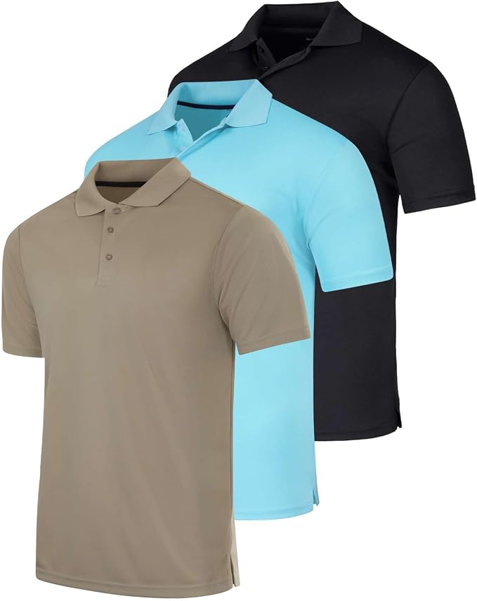 Real Essentials 3 Pack: Men's Quick-Dry Short Sleeve Athletic Performance Polo by RealEssentials