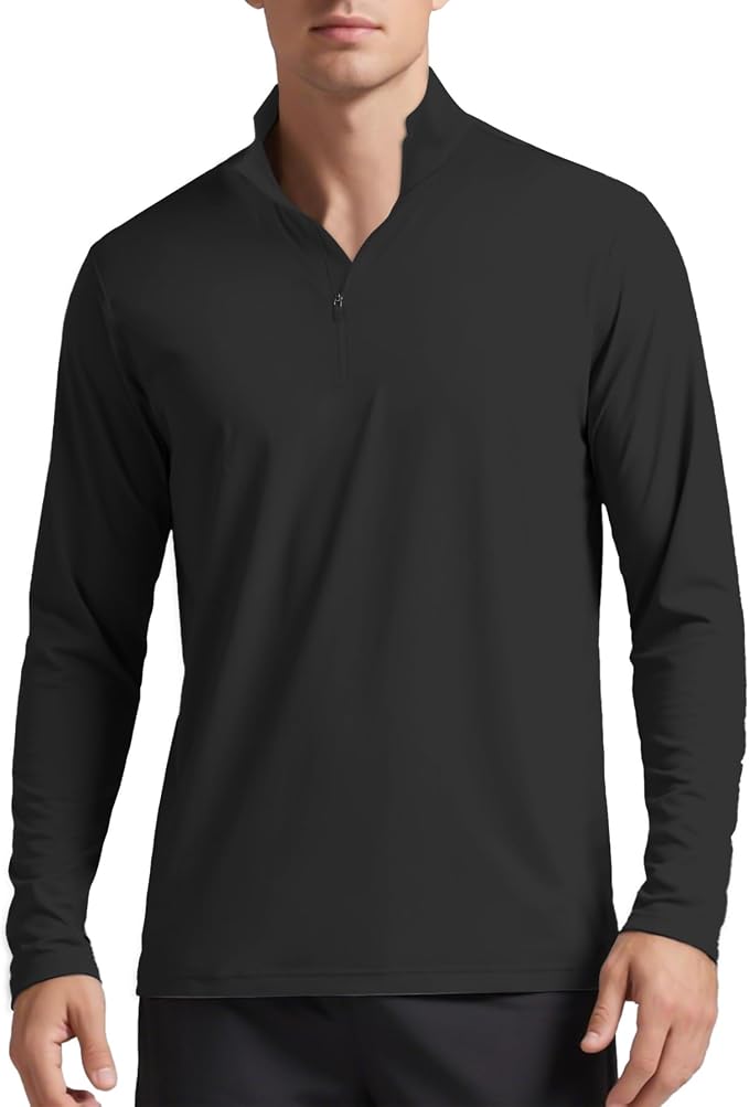 Mens Long Sleeve Shirts Quarter Zip Pullover UPF 50+ Sun Protection Wicking by AGVNG