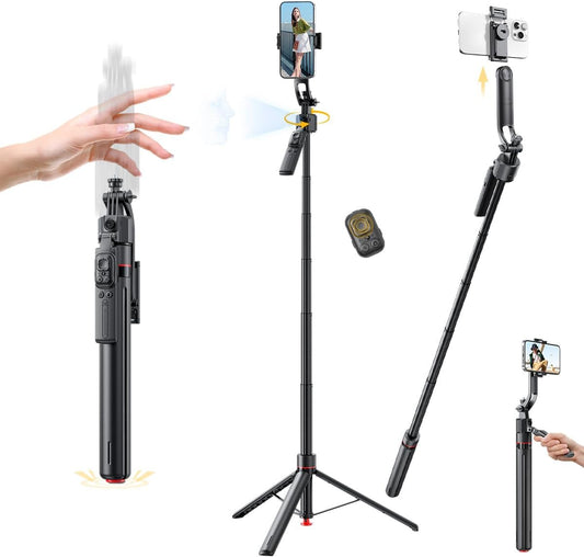 69.3" Auto Face Tracking Selfie Stick Tripod, 360° Rotation Auto-Open Phone Tripod Stand with Rechargeable Remote,for TikTok/Vlog/Live Stream,Compatible with iPhone/Android/Camera/GoPro