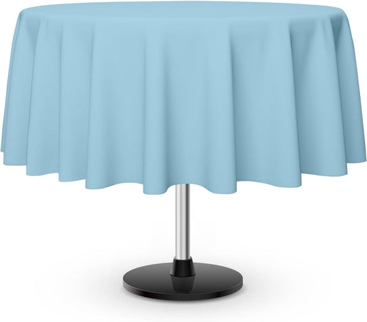 3 Pack Round Disposable Light Blue Tablecloth, Light Blue Plastic Table Cloths for Parties Disposable, 84x84 in Waterproof Camping Tablecloth for Birthday Party Baby Shower Picnic School