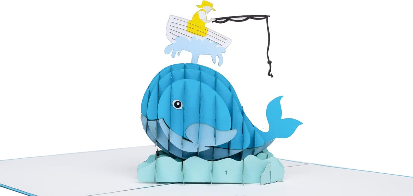 iGifts And Cards Fisherman & Whale Pop-Up Greeting Card, 6" x 8" – Stunning 3D Marine Design for Fishermen, Ocean Lovers, Birthdays, Anniversaries, Retirements, and Nautical-Themed Surprise, with Envelope