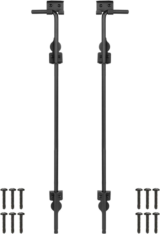 36 Inch Cane Bolt Gate Drop Rod Heavy Duty Gate Hardware, Gate Ground Latch for Wooden Fences, Metal Gates Doors Stopper for Gate Ground, Wrought Iron Gate Latches, Black Finish(2 Pack)