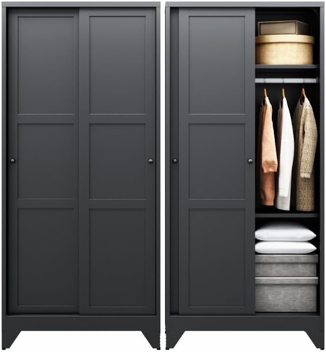 Letaya Metal Sliding Door Wardrobe Cabinets, Narrow Slim Coat Closet Cabinet by LetayaMetalCabinets