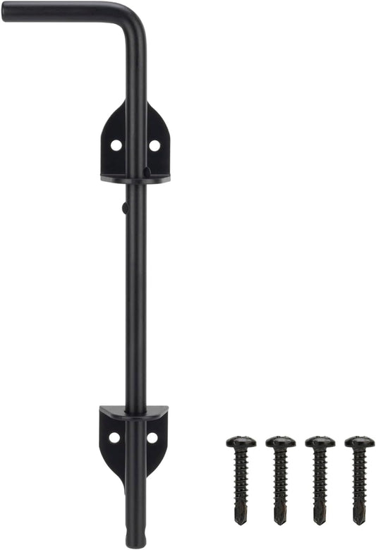 12" Cane Bolt Heavy-Duty Drop Rod for Gate, Gate Ground Latch for Wooden Fences Metal Gates Doors, Metal Gates Doors Stopper for Gate Ground, Wrought Iron Gate Latches, Black Finish(1 Pack)
