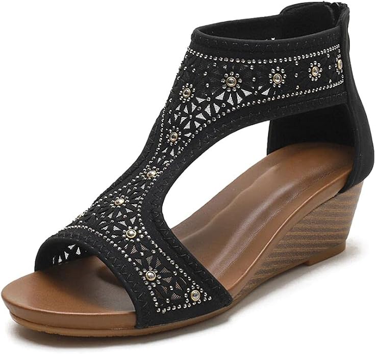 WOJWSKI Women's Slide Wedge Sandal Open Toe High Heel Zipper Back Platform by WOJWSKI