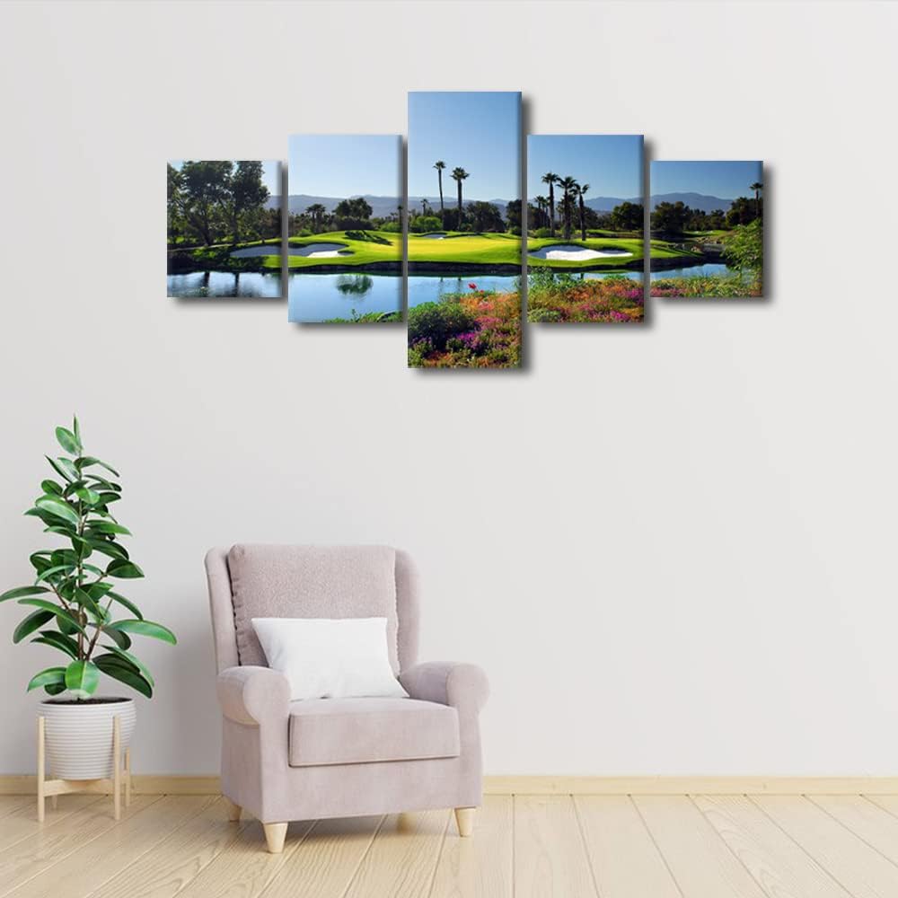 Indian Wells Golf Resort Wall Art Pictures Golf Course Wall Decor Office Decorations Paintings Multi Panel Wall Art USA Artwork Home Decor for Living Room Giclee Framed Ready to Hang - 50"W x 24"H