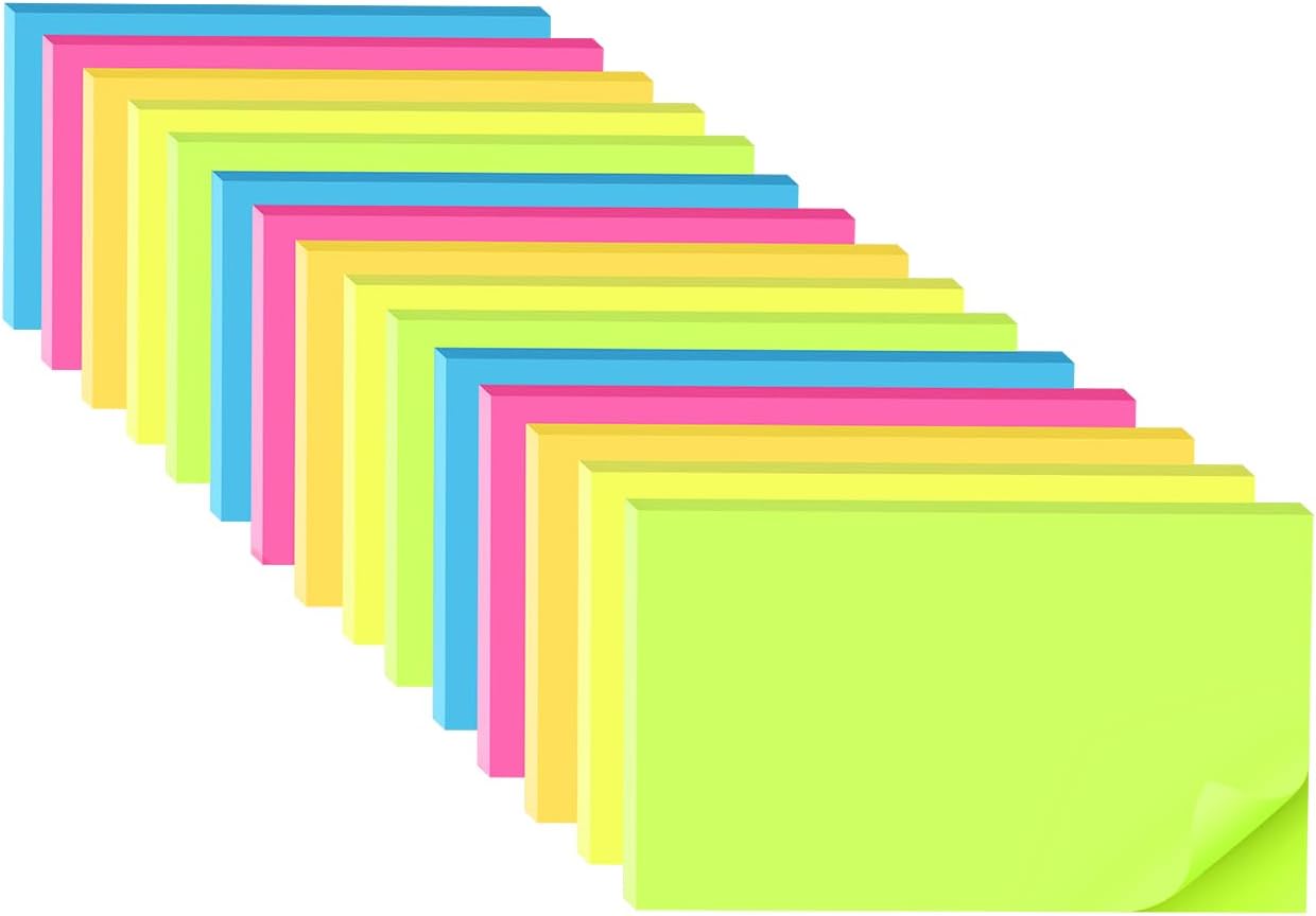 (15 Pads) Sticky Notes 3x5 in Bright Stickies Colorful Super Sticking Power Memo Pads Strong Adhesive