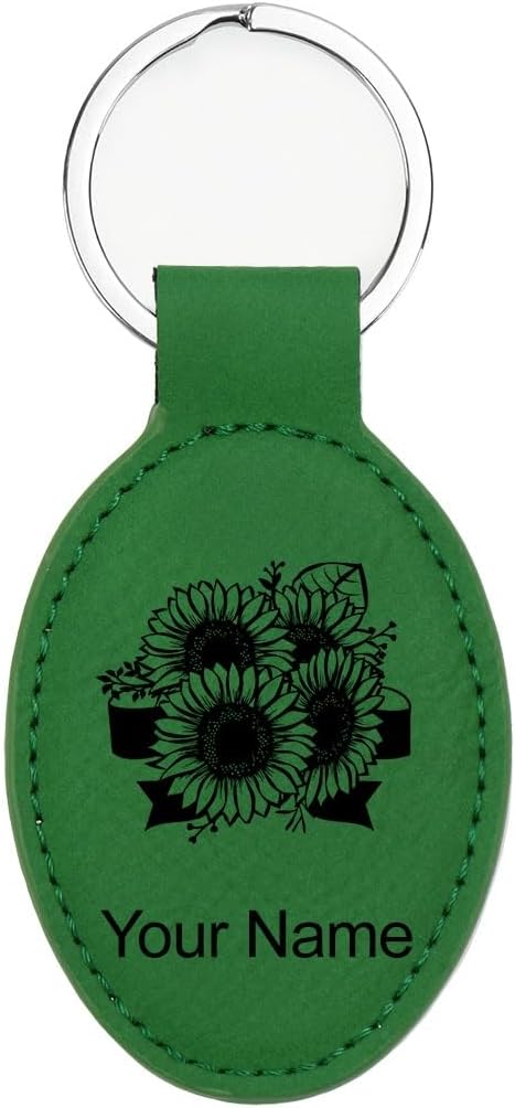 LaserGram Oval Keychain, Sunflowers, Personalized Engraving Included by LaserGramCustomEngravedGifts