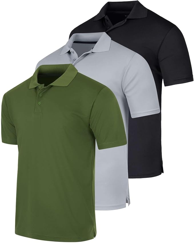 Real Essentials 3 Pack: Men's Quick-Dry Short Sleeve Athletic Performance Polo by RealEssentials