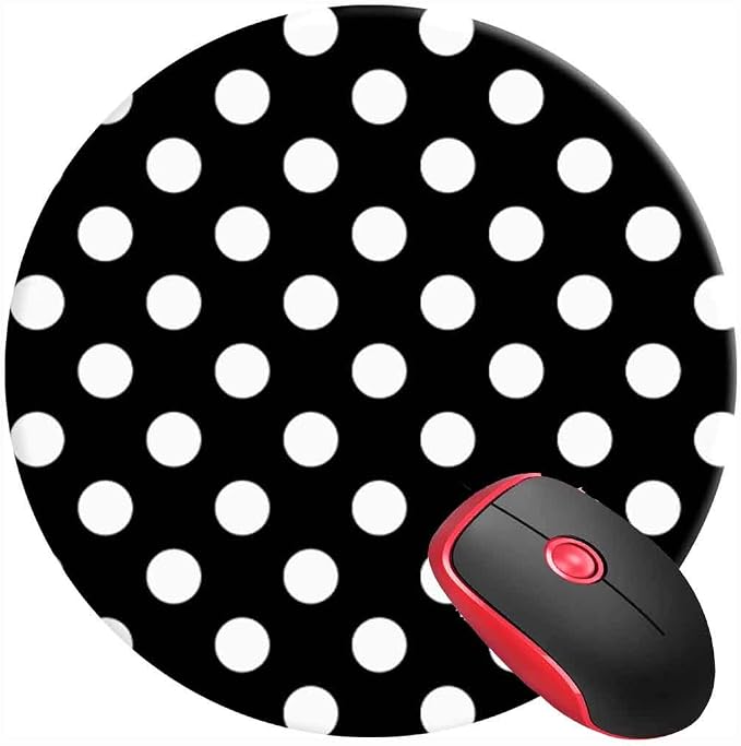 Mouse Pad Black White Polka Dot, Round Mousepad, Non-Slip Rubber Base Mouse Mat by SUFPMP