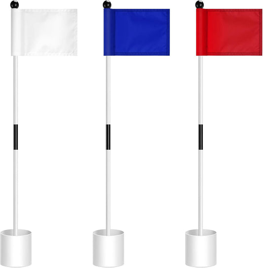 Hungdao 3 Piece Golf Flagstick Mini Putting Green Flag for Yard Golf Pin Hole Cup and Flag Set Portable Practice Putting Green Flagsticks for Driving Range Backyard(Assorted)