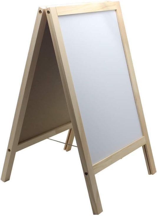 BangQiao Wooden Freestanding A Frame Non Magnetic Chalkboard and Magnetic Dry Erase White Board Display Sign, Double Sided Tabletop Message Board for Home, Office and Counter