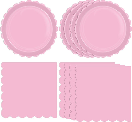 40PCS Pink Birthday Party Decoration Light Pink Party Supplies Include Pink Paper Plates and Napkins Birthday Party Tableware Set for Women Girls,Princess,Wedding,Baby Shower,