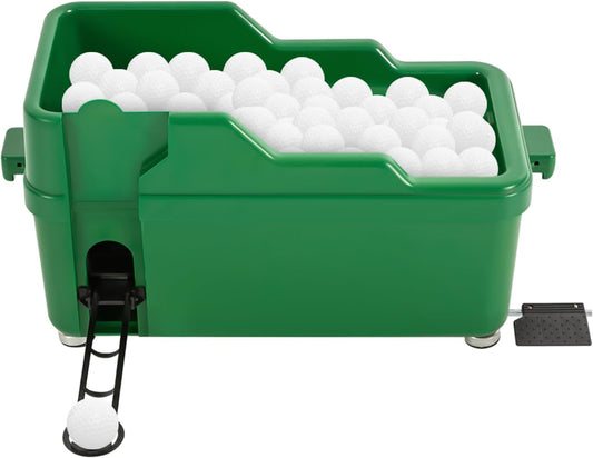 Automatic Golf Tee Machine with 9 Club Slots, Golf Ball Dispenser (Holds 100 Balls), No Electricity Needed – Golf Training & Practice Pitching Aid with 3 Batting Stands