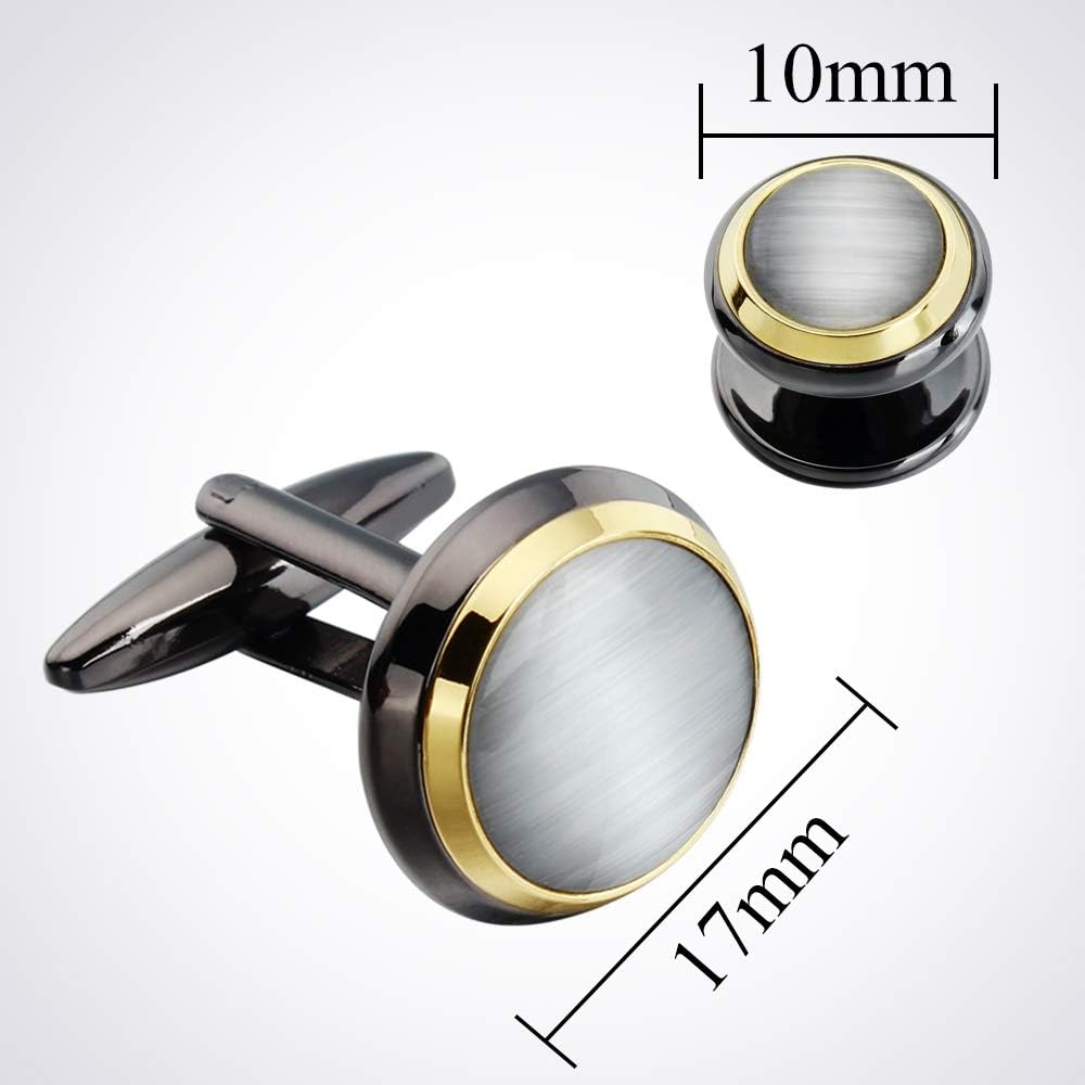 HAWSON Cufflinks and Studs for Men-Fashion Men Vintage Enamel Carbon Fiber Tuxedo Shirt Cufflinks and Studs Set for Regular Wedding Business Accessories