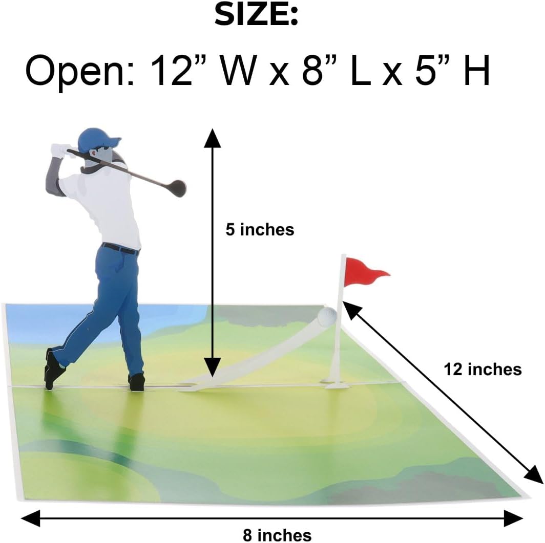 iGifts And Cards Golf Swing 3D Pop-Up Card – 6" x 8" Golfing Scene Greeting for Birthdays Father's Day Retirement and Sports Lovers – Unique Gift for Golfers Coaches Bosses and More