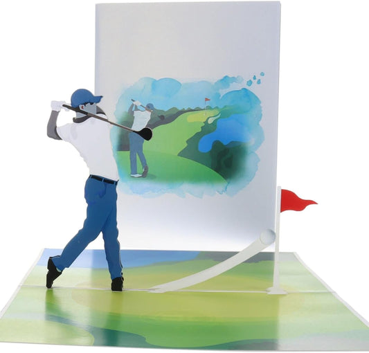 iGifts And Cards Golf Swing 3D Pop-Up Card – 6" x 8" Golfing Scene Greeting for Birthdays Father's Day Retirement and Sports Lovers – Unique Gift for Golfers Coaches Bosses and More