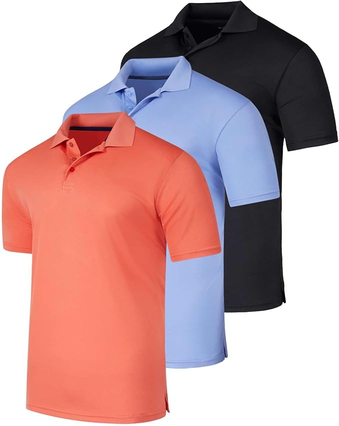 Real Essentials 3 Pack: Men's Quick-Dry Short Sleeve Athletic Performance Polo by RealEssentials