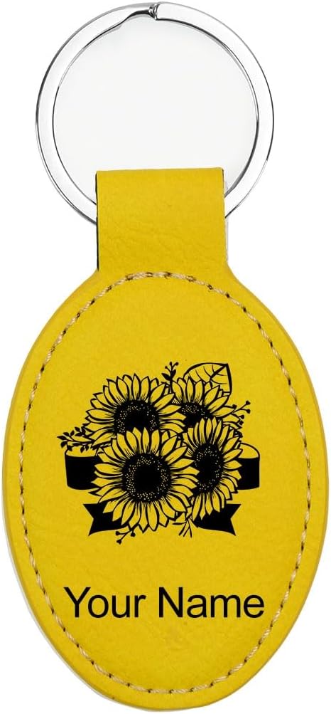LaserGram Oval Keychain, Sunflowers, Personalized Engraving Included by LaserGramCustomEngravedGifts