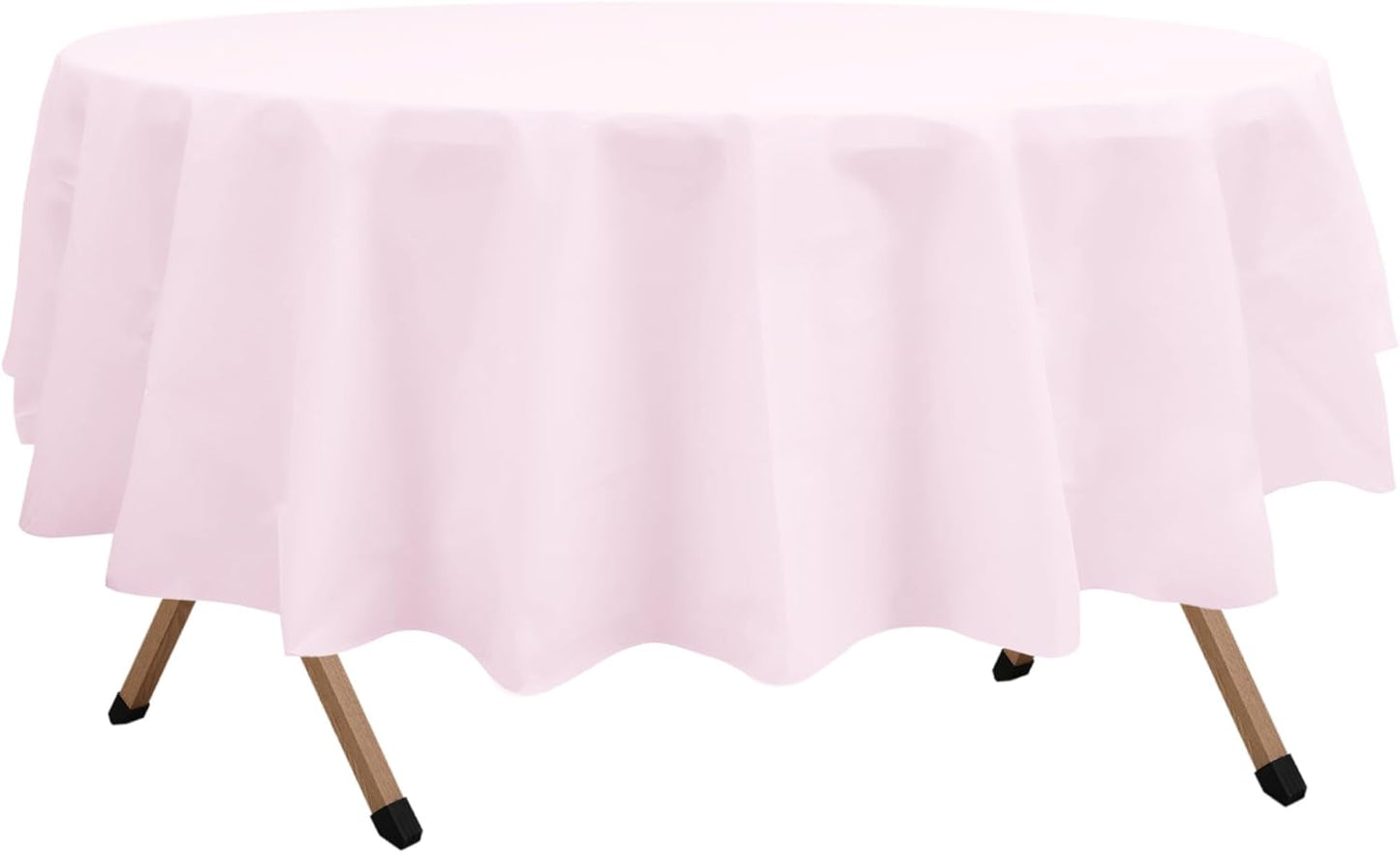 2 Pack Blush Pink Premium Plastic Tablecloth Round 84 Inches Reusable Macaron Pink Decorative Table Cover for Dining, Wedding, Party, Indoor and Outdoor use