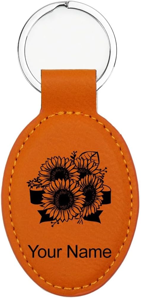 LaserGram Oval Keychain, Sunflowers, Personalized Engraving Included by LaserGramCustomEngravedGifts