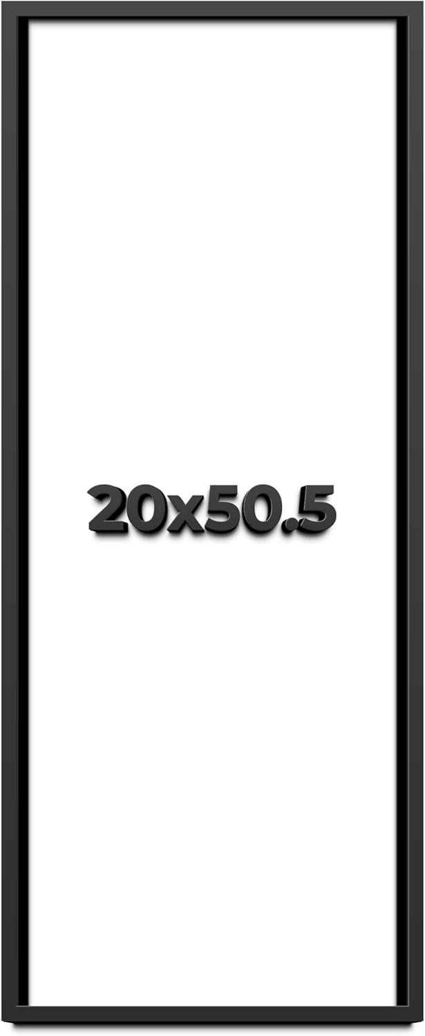 20x50.5 Shadow Box Black Solid Wood Display Frame with White Acid-Free Backing UV Acrylic & Hanging Hardware - with 3/4" Usable Depth