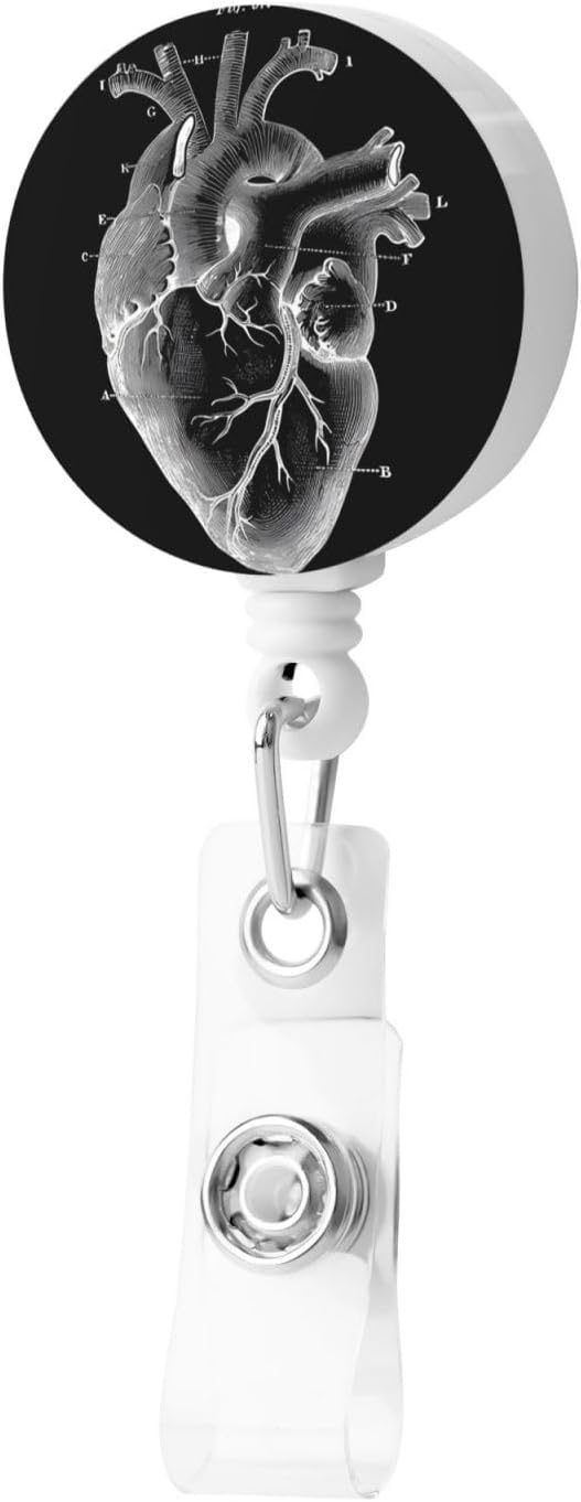 Heart Anatomical Cardiologist Badge Reels Retractable Badge Holder with Clip for Id Name Tag Office Worker Student Teacher Nurse Doctor