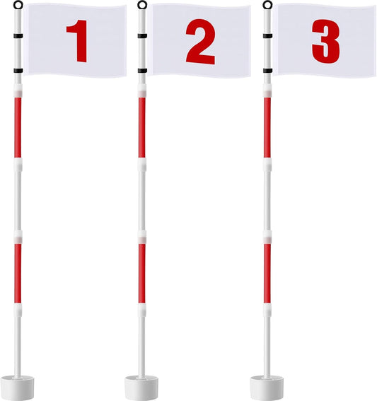3 Pack Golf Flag Stick 6ft Putting Flag Golf Hole Cup Pole Pin Numbered Flags for Driving Range Backyard Yard Course Putting Green and Chipping Greens Gifts