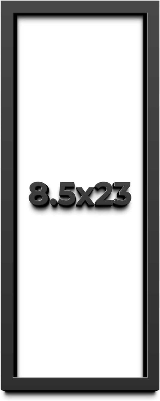 8.5x23 Shadow Box Black Solid Wood Display Frame with White Acid-Free Backing UV Acrylic & Hanging Hardware - with 3/4" Usable Depth