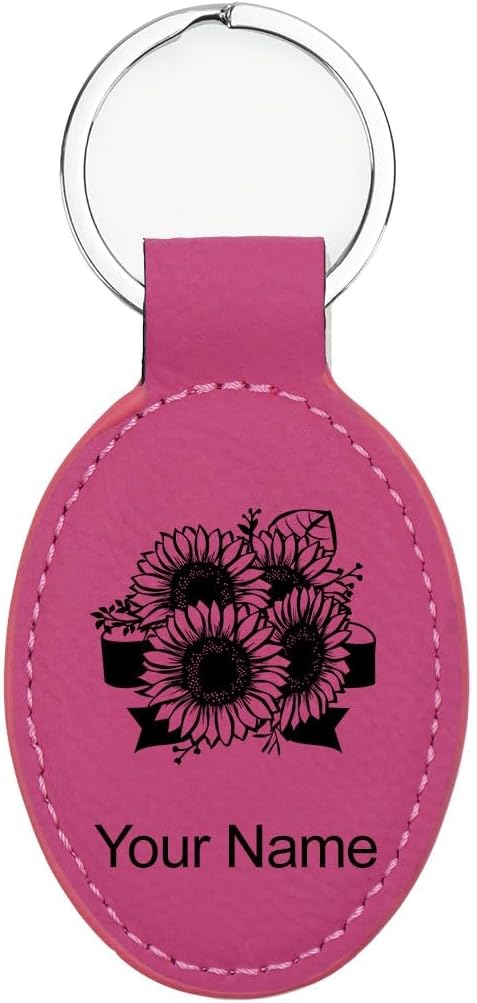 LaserGram Oval Keychain, Sunflowers, Personalized Engraving Included by LaserGramCustomEngravedGifts