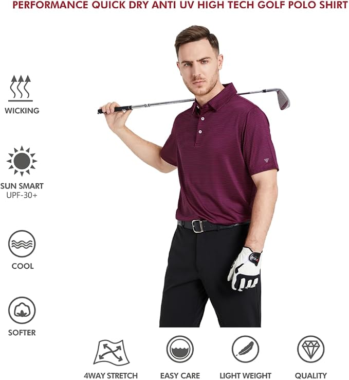 Golf Shirts for Men Dry Fit Short Sleeve Print Performance Moisture Wicking - Image 5