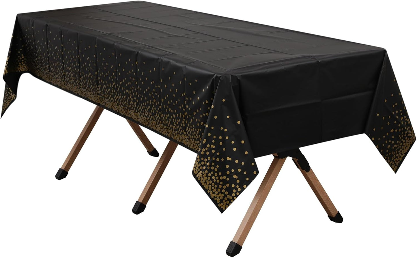 2 Pack Gold Polka Dots Black Premium Plastic Tablecloth Rectangle 54 x 108 Inches Reusable Gold Spot Decorative Black Table Cover for Dining, Wedding, Party, Indoor and Outdoor use