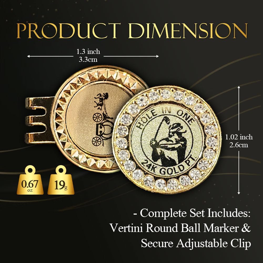 24K Gold Plated Golf Ball Marker with Magnetic Hat Clip - Luxury Golf Gifts for Men, Unique Golf Accessories for Dad, Boss, Husband, Unique Golf Gifts for Men Who Have Everything [ Crystal ]