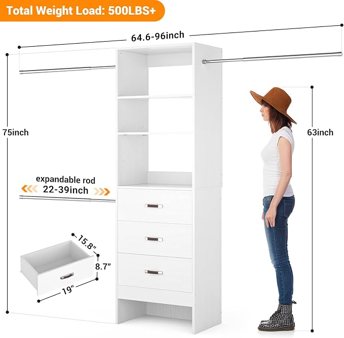 Homieasy 96 Inches Closet Organizer System, 8FT Customizable Walk In Closet - Image 2