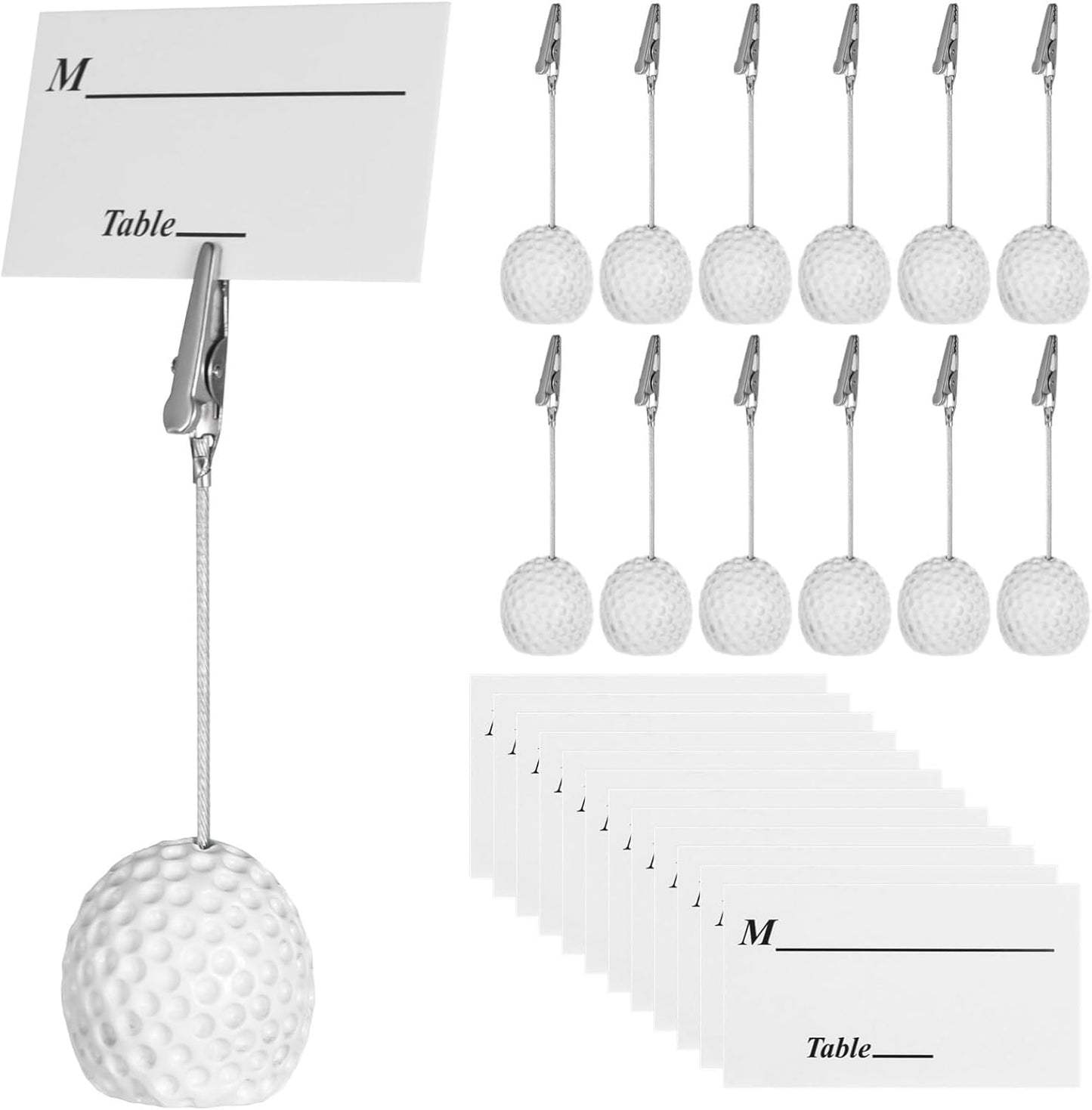 12 Pcs Resin Golf Ball Memo Clips, Alligator Clip Holders for Cards, Notes, Photos, Wedding and Office Table Stands