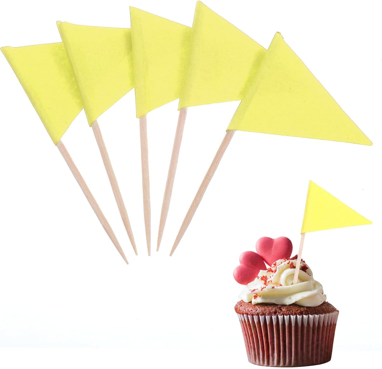 100 Pcs Yellow Flag Toothpicks - Cupcake Topper Sticks for Golf Cupcake Toppers, Mini Flag Toothpicks for Masters Party Decorations & Appetizers