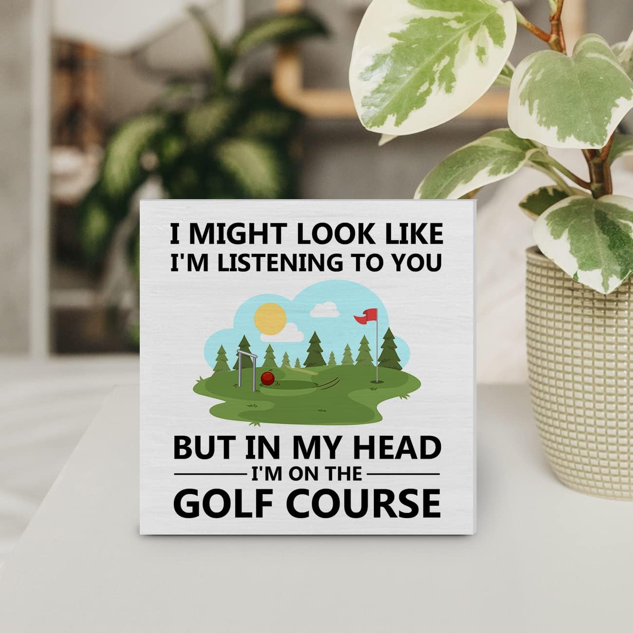 I'm on the Golf Course Wood Box Sign Decor Desk Sign Golfing Wooden Box Block Sign Rustic Home Office Shelf Wall Decoration Gift for Golf Lover