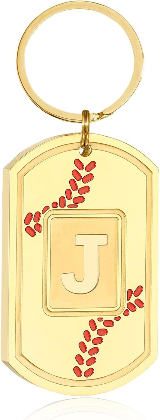 Initial Keychain Gifts for Men,Baseball Dog Tag Mens Keychains for Men Him Dad