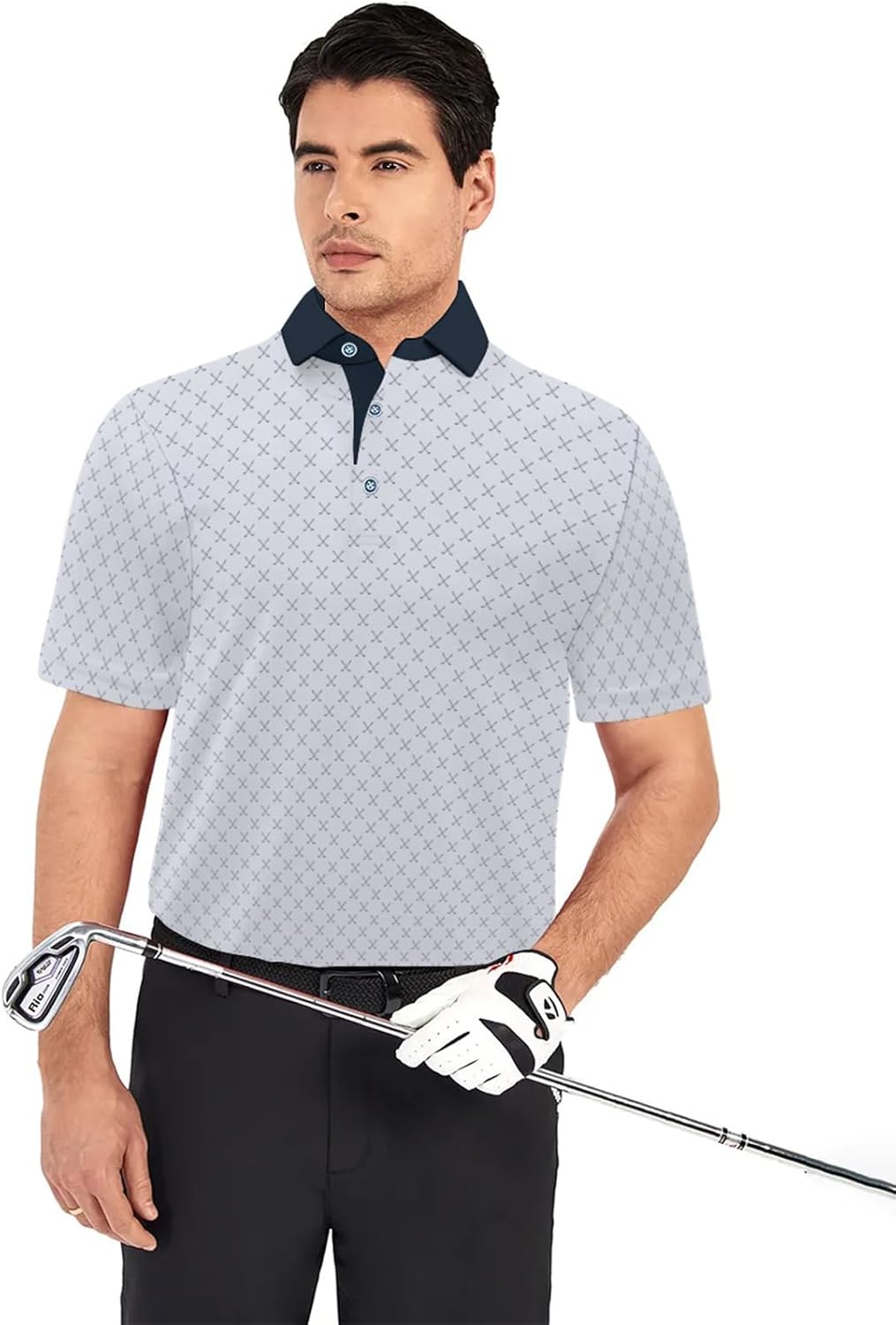 Hodaweisolp Golf Shirts for Men Dry Fit Print Moisture Wicking Performance Short Sleeve Polo Shirt