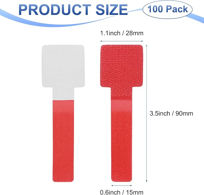 100-Pack Hook and Loop Cable Ties, 3.5 x 1.1 Inch Adjustable Self-Adhesive Cord - Image 3