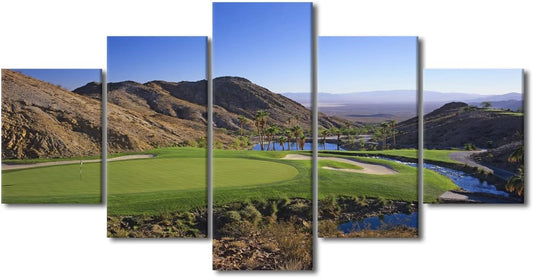 5 Pieces Golf Course Poster Wall Art Cascata Golf Course Las Vegas, Nevada, United States Canvas Print Home Decor Pictures for Living Room Bedroom Bathroom Painting Framed Ready to Hang - 60"W x 32"H