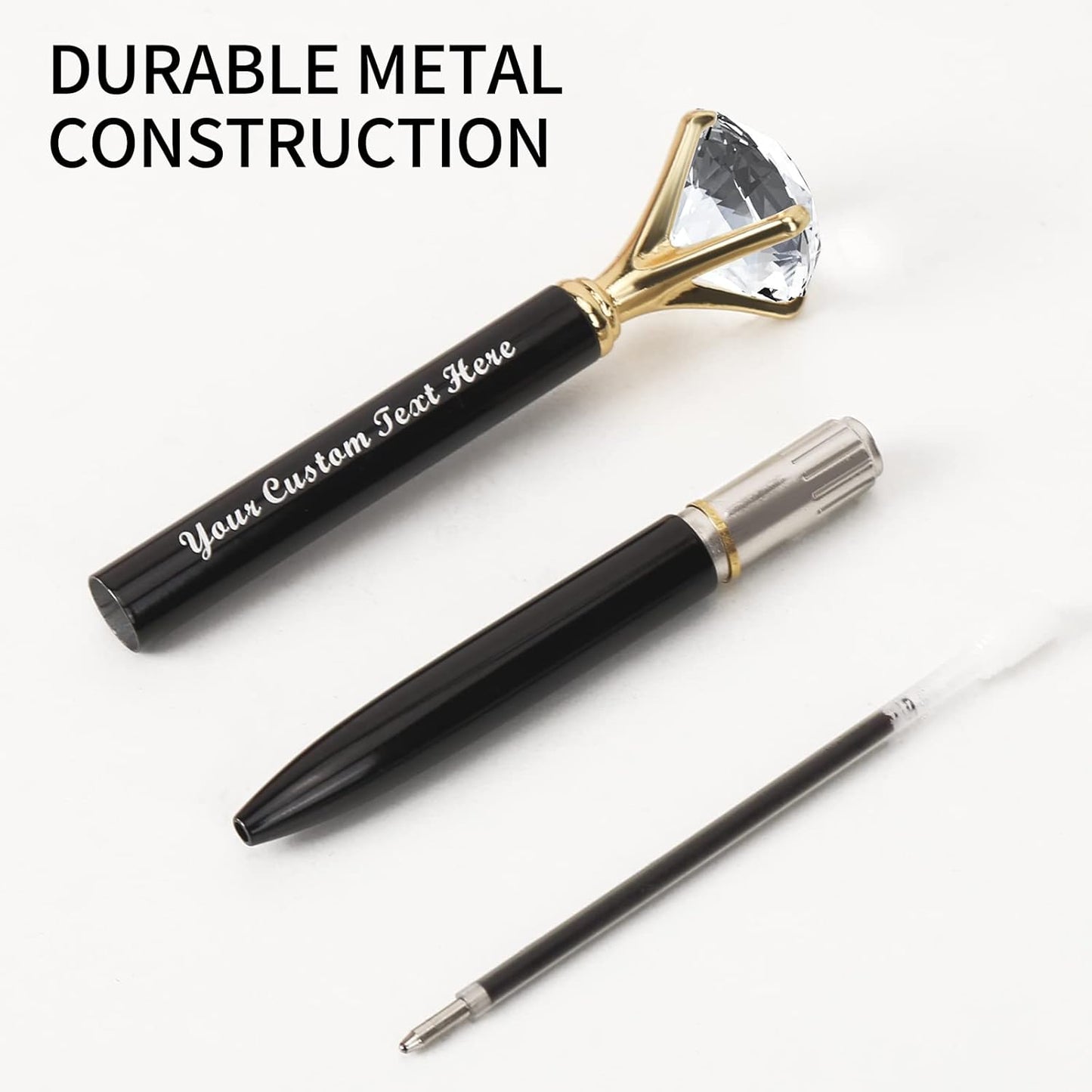 20 Pcs Big Diamond Pens Bling Wedding Crystal Metal Ballpoint Pens with Black Ink