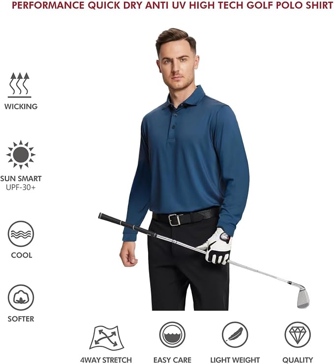Mens Polo Shirts Short and Long Sleeve Casual Solid Stylish Dry Fit Performance - Image 5