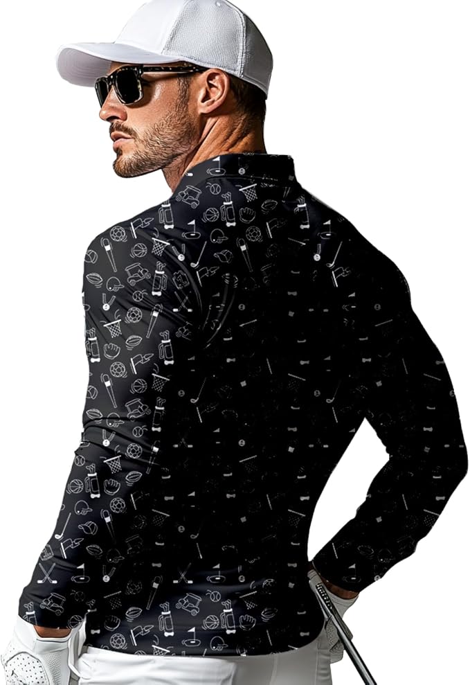 Men's Long Sleeve Golf Shirt Quick Dry 3 Button Work Fishing Outdoor Casual - Image 2